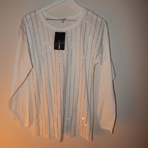 White Jeweled Striped Long Sleeve - Picture 2 of 4